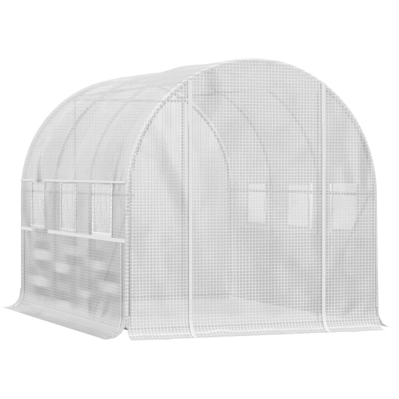 3x2x2m Steel Greenhouse with PE Cover, Zip Doors and Mesh Windows, White - Borge' Group Limited
