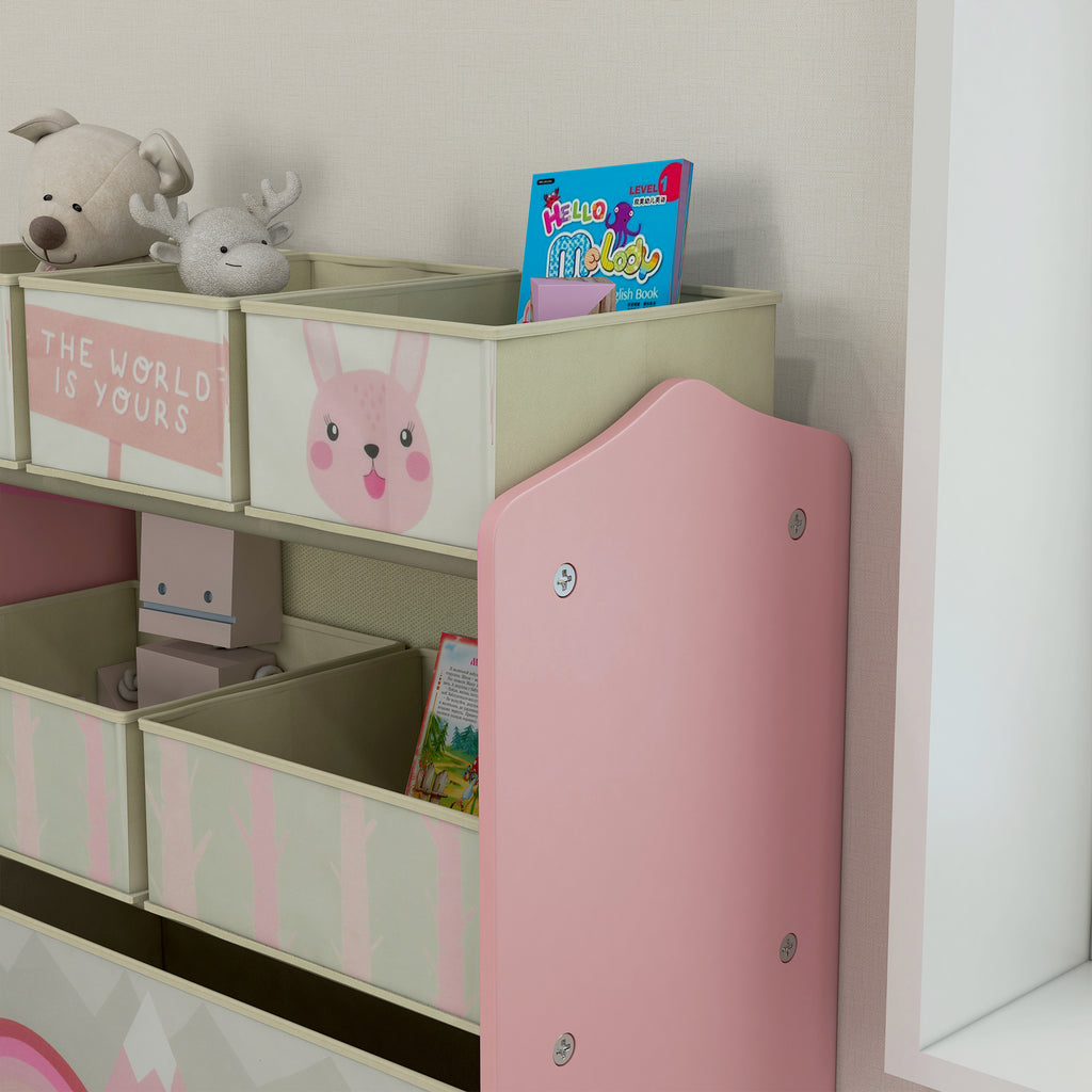 ZONEKIZ Children's Toy Shelf with 6 Removable Fabric Containers, 63x30x66cm, Pink - Borgè
