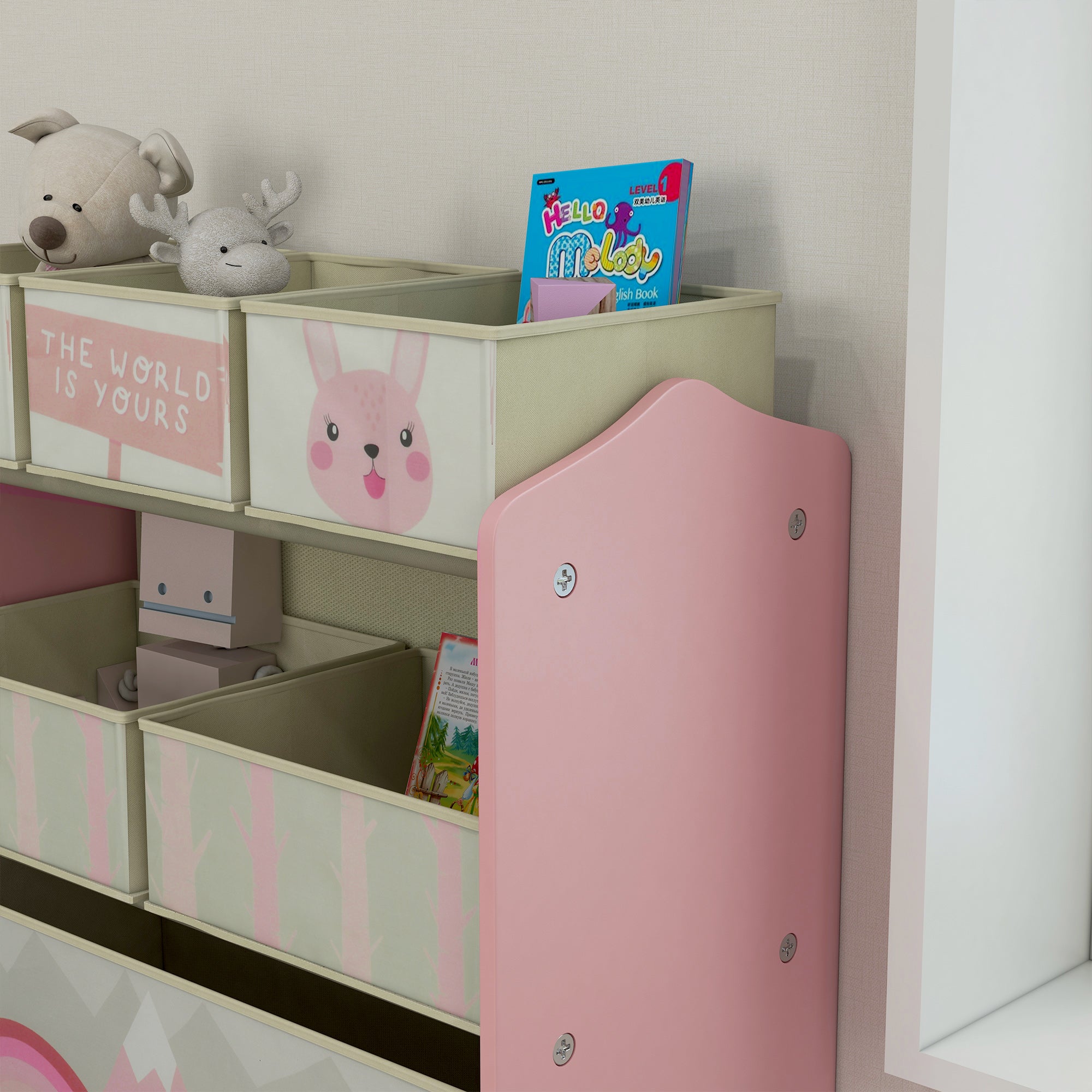 ZONEKIZ Children's Toy Shelf with 6 Removable Fabric Containers, 63x30x66cm, Pink - Borgè