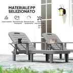 Outsunny Set of 2 Adjustable Garden Loungers with Table and Armrests, in Polypropylene, 79x158x88 cm, Dark Grey