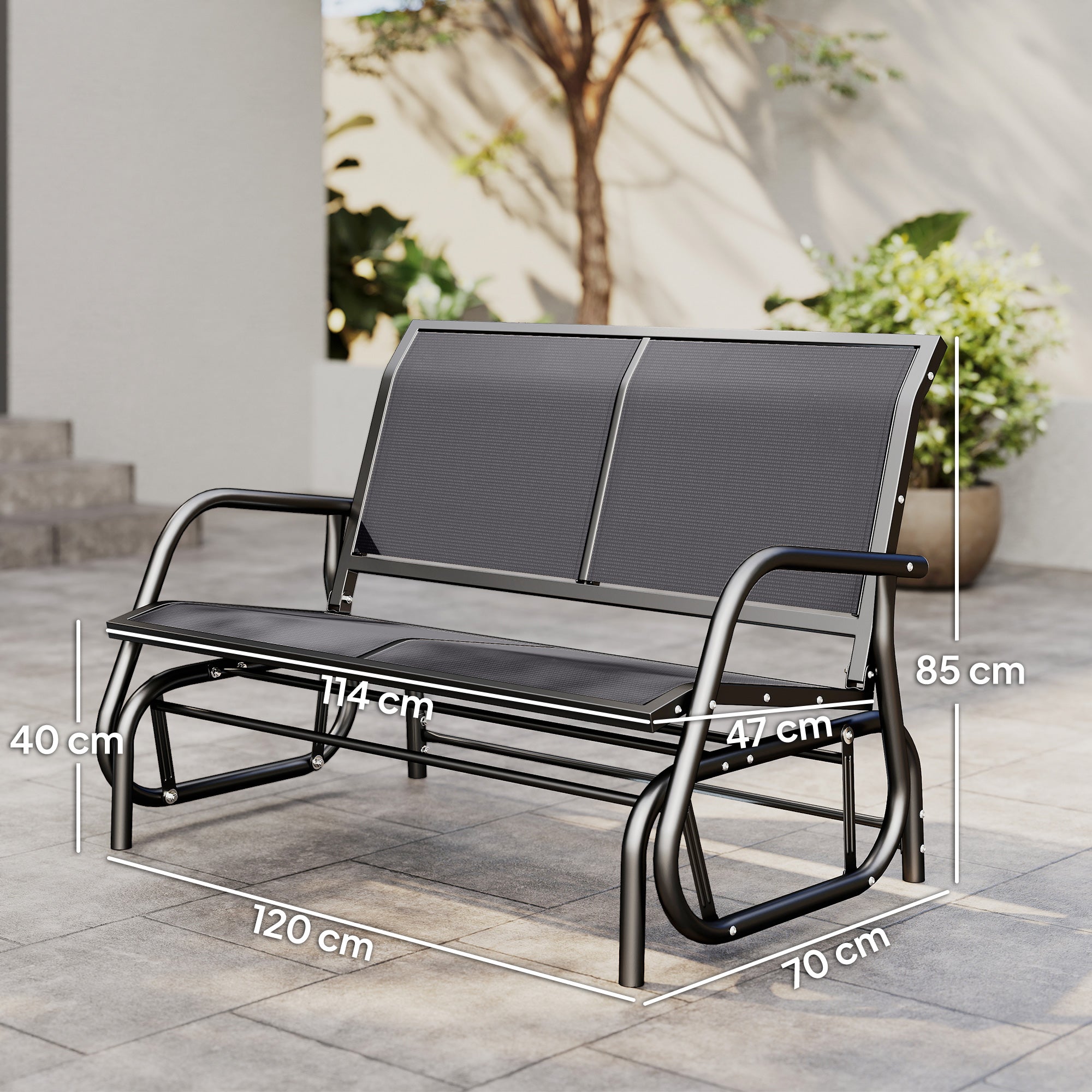 Outsunny 2-Seater Garden Swing Bench in Metal and Mesh Fabric, 120x70x85 cm, Grey