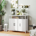 Kitchen Sideboard with Open Shelf and 2 Cabinets, Wood and Steel, 100x35x88 cm, White