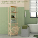 HOMCOM Bathroom Column with 3 Bamboo Wood Shelves and Fabric Laundry Basket, 44x33x160cm - Borgè