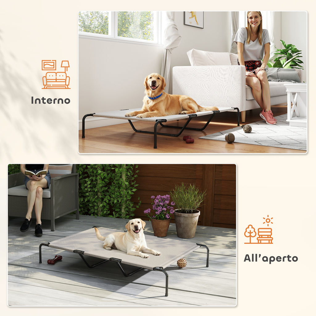 PawHut Raised Outdoor Dog Bed for Large Dogs, Made of Steel and Breathable Mesh, 152 x 94 x 23 cm, Beige