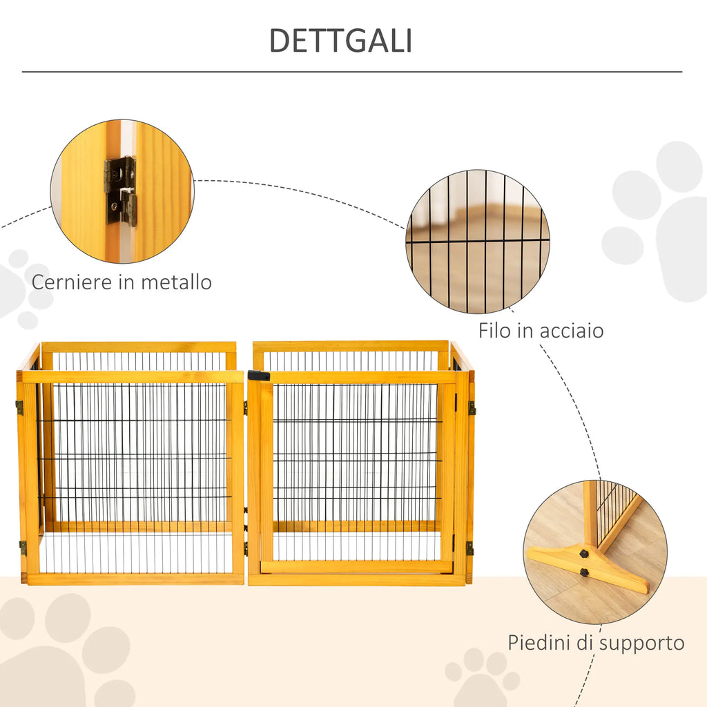 Wooden and Steel Dog Gate for Small/Medium Size Dogs with 6 Folding Panels, 432x36x70cm - Borge' Group Limited