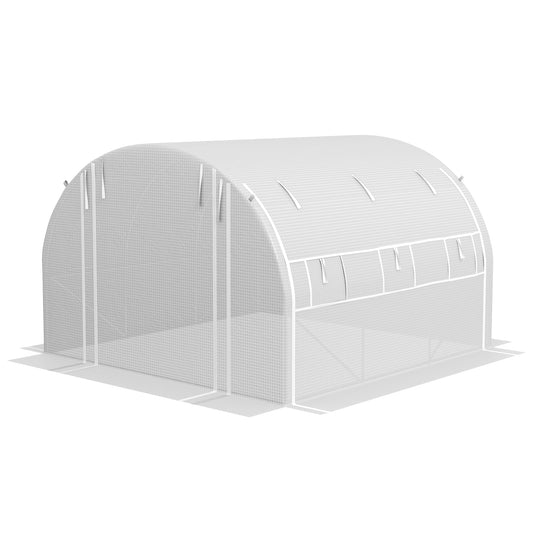 Outsunny Tunnel Greenhouse 3x3 m with Door, 6 Windows and 2 Roller Walls, in Steel and PE Sheet, White - Borgè