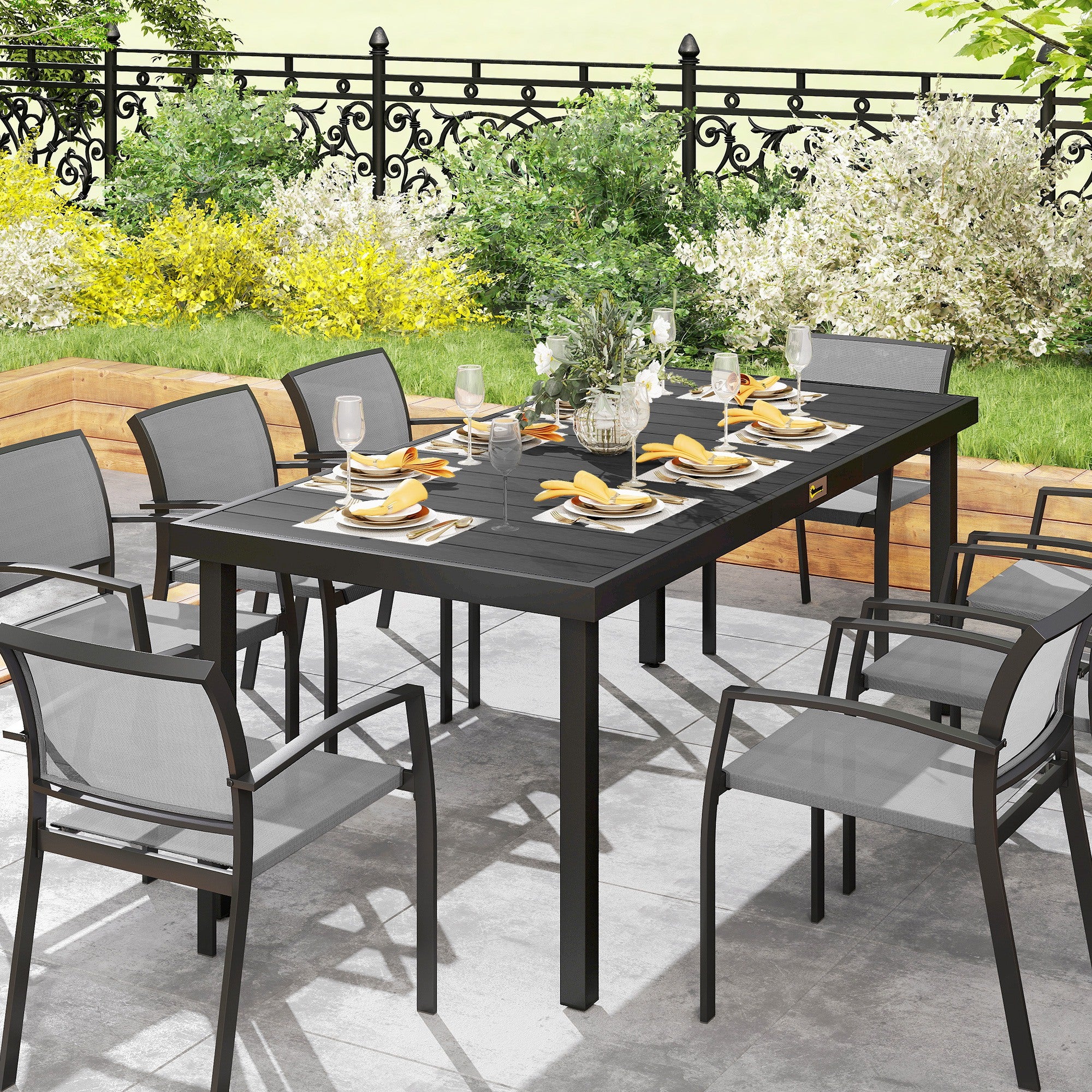 8-Seater Aluminum and Plastic Garden Dining Table, Black
