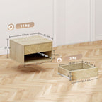 HOMCOM Set of 2 Modern Floating Bedside Tables with Drawer and Open Compartment, 37x32x21 cm, Natural Wood
