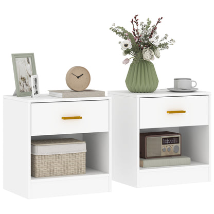 Set of 2 Modern Wooden Bedside Tables with Drawer and Open Shelf, 39x28x41 cm, White