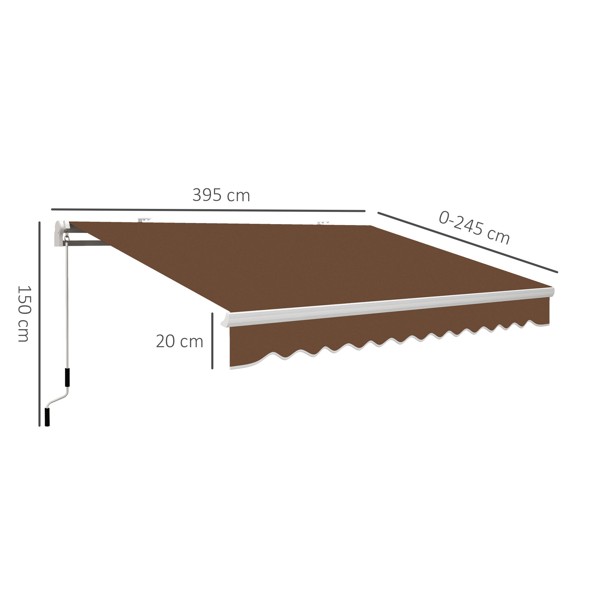 4x2.5m Hand Cranked Metal and Aluminum Outdoor Awning, Rust Red