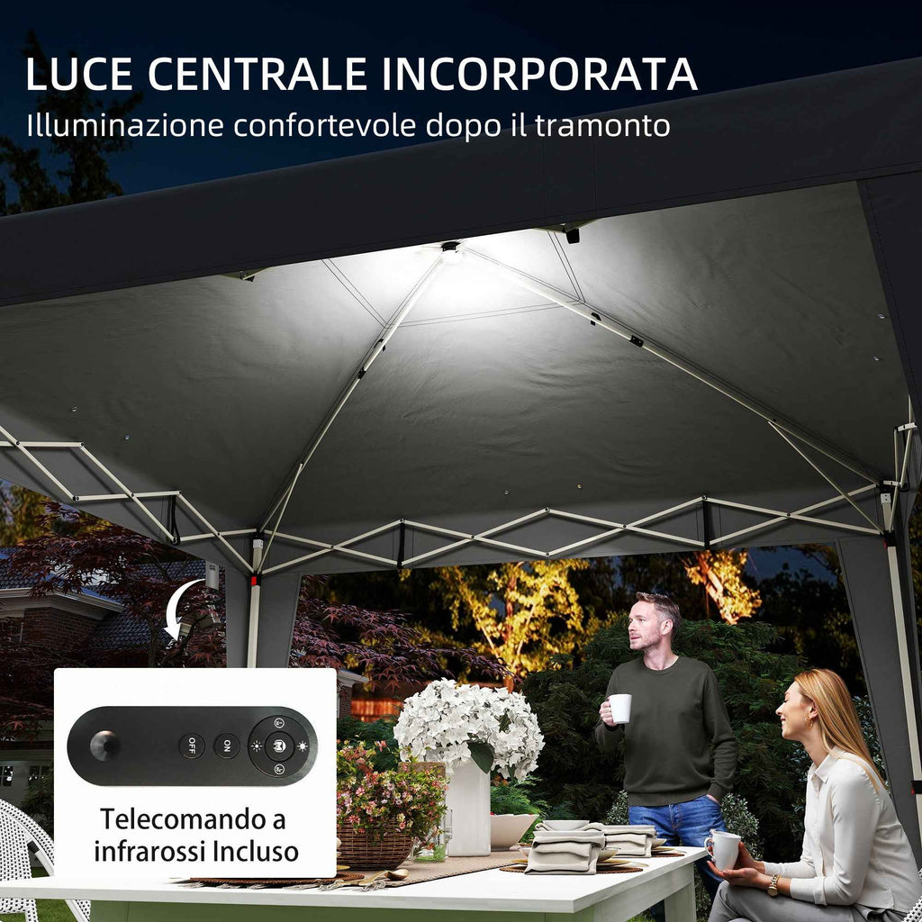 Outsunny 3x3 m Folding Gazebo with Adjustable Height, Central Light and Remote Control, Metal and Polyester, Black