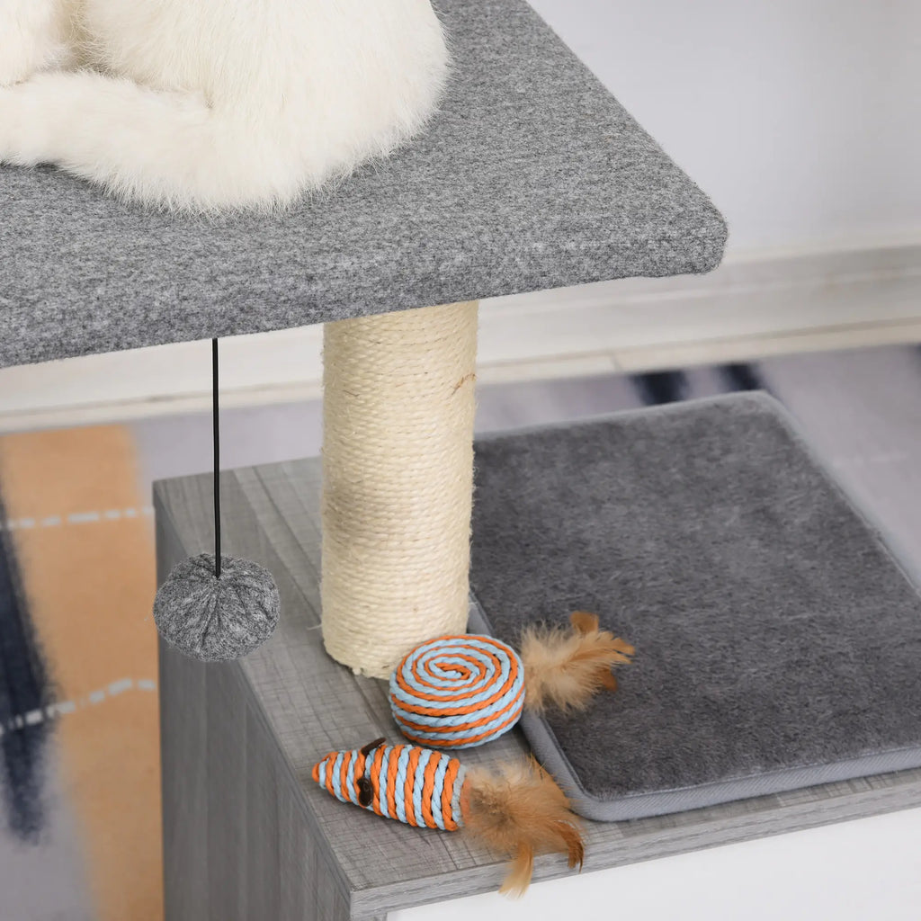 Multi-Level Cat and Kitten Scratching Post with Sisal Rope Bed and Column, Grey, 59 x 39 x 62cm - Borge' Group Limited