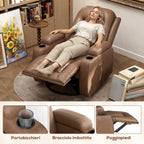 Reclining Massage Chair with Heated Faux Leather and 8 Massage Points, Brown