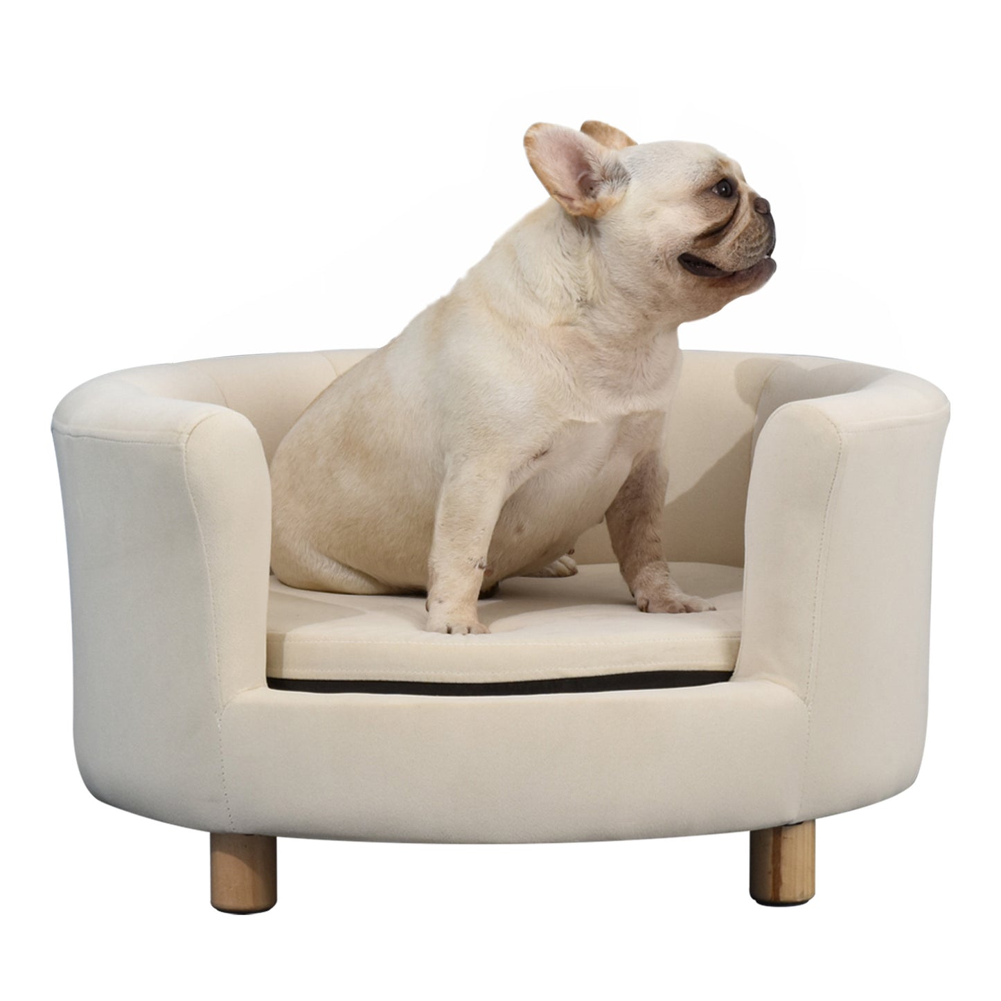 Sofa for Dogs and Cats Padded with Backrest and Removable Cushion, 65x64x37cm, Cream