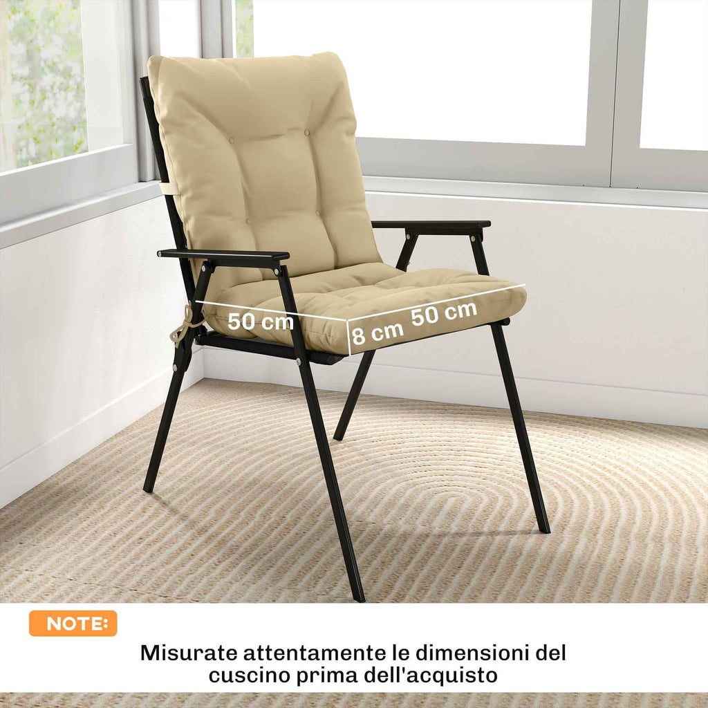 Outsunny Set of 2 Outdoor Chair Cushions with Ties, Polyester and Cotton, 120x50x8 cm, Beige