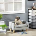 Scandinavian Style Dog and Cat Sofa with Upholstered Velvet and Wood Cushion, 64x45x36cm, Grey