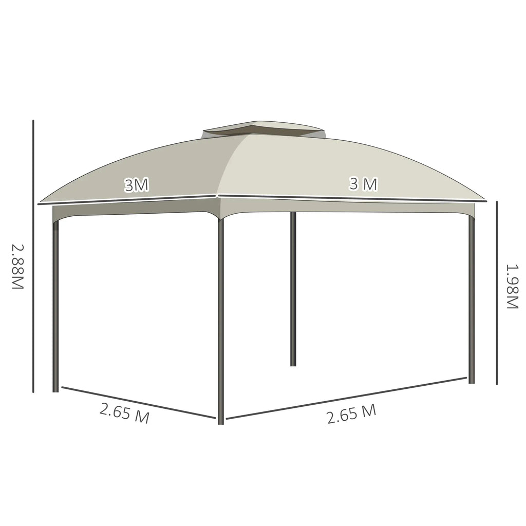 3x3m Steel Garden Gazebo with Double Roof and Curtains, Beige and Grey - Borge' Group Limited