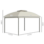 3x3m Steel Garden Gazebo with Double Roof and Curtains, Beige and Grey - Borge' Group Limited
