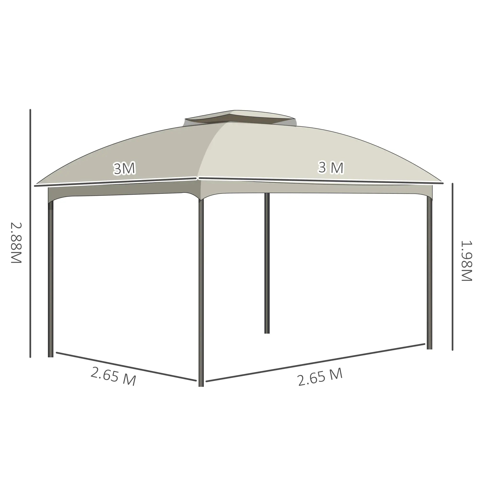 3x3m Steel Garden Gazebo with Double Roof and Curtains, Beige and Grey - Borge' Group Limited