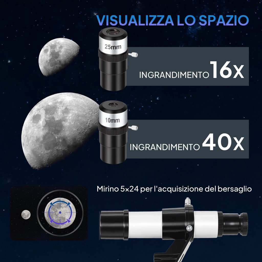 Outsunny 70mm Astronomical Telescope with 2 Eyepieces and Smartphone Adapter, 80x80x135 cm, Black and White