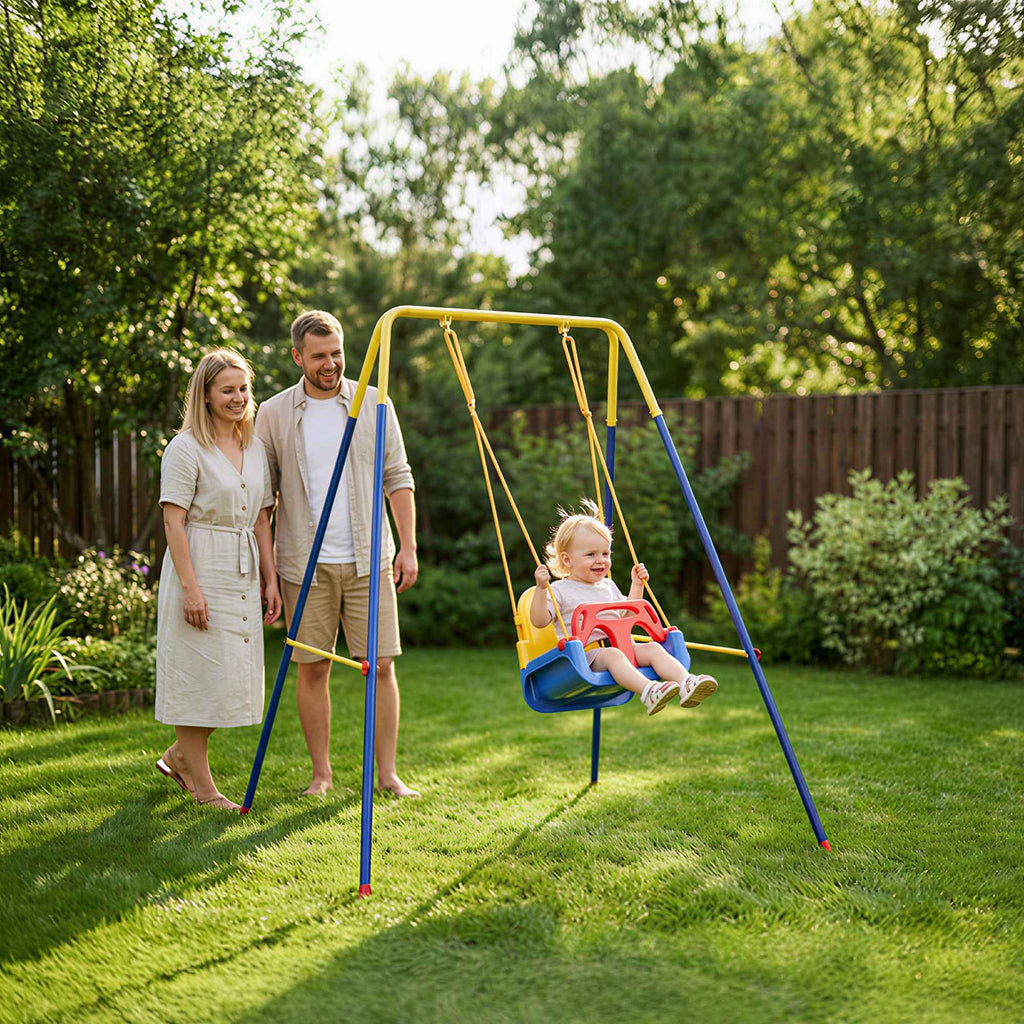 AIYAPLAY Garden Swing Frame with 2 Hooks, Steel, 128x155x157 cm, Yellow and Blue