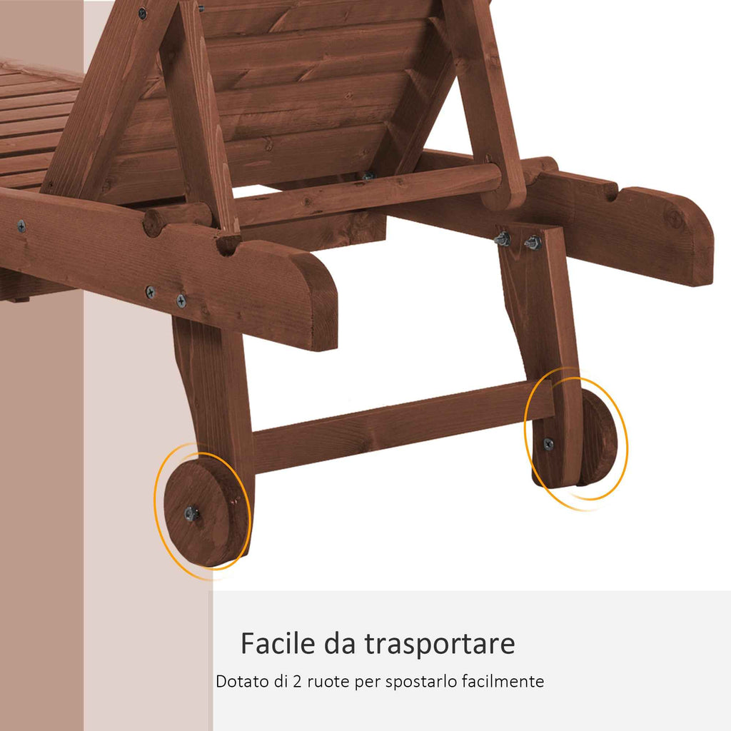 Outsunny Wooden Sun Lounger, Garden Lounger with Wheels and Removable Tray 182x60x35cm