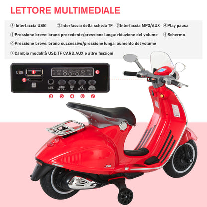 Electric Motorcycle for Children with Official Vespa License, 2 Wheels, Lights and Sounds, 108x49x75 cm, Red