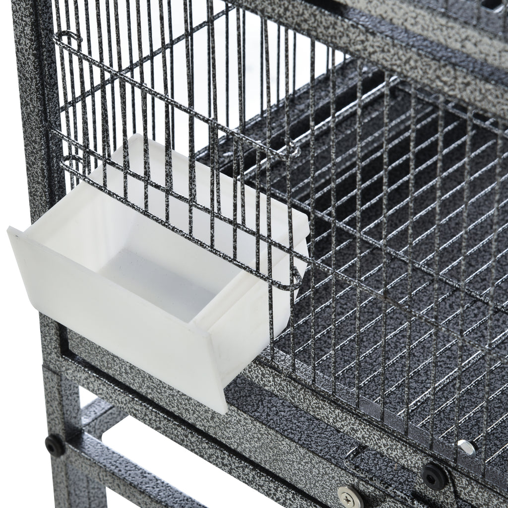 PawHut Double Metal Bird Cage with Removable Trays, Stand with 4 Wheels and Shelf, 95x45.5x102cm, Gray - Borgè