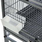 PawHut Double Metal Bird Cage with Removable Trays, Stand with 4 Wheels and Shelf, 95x45.5x102cm, Gray - Borgè