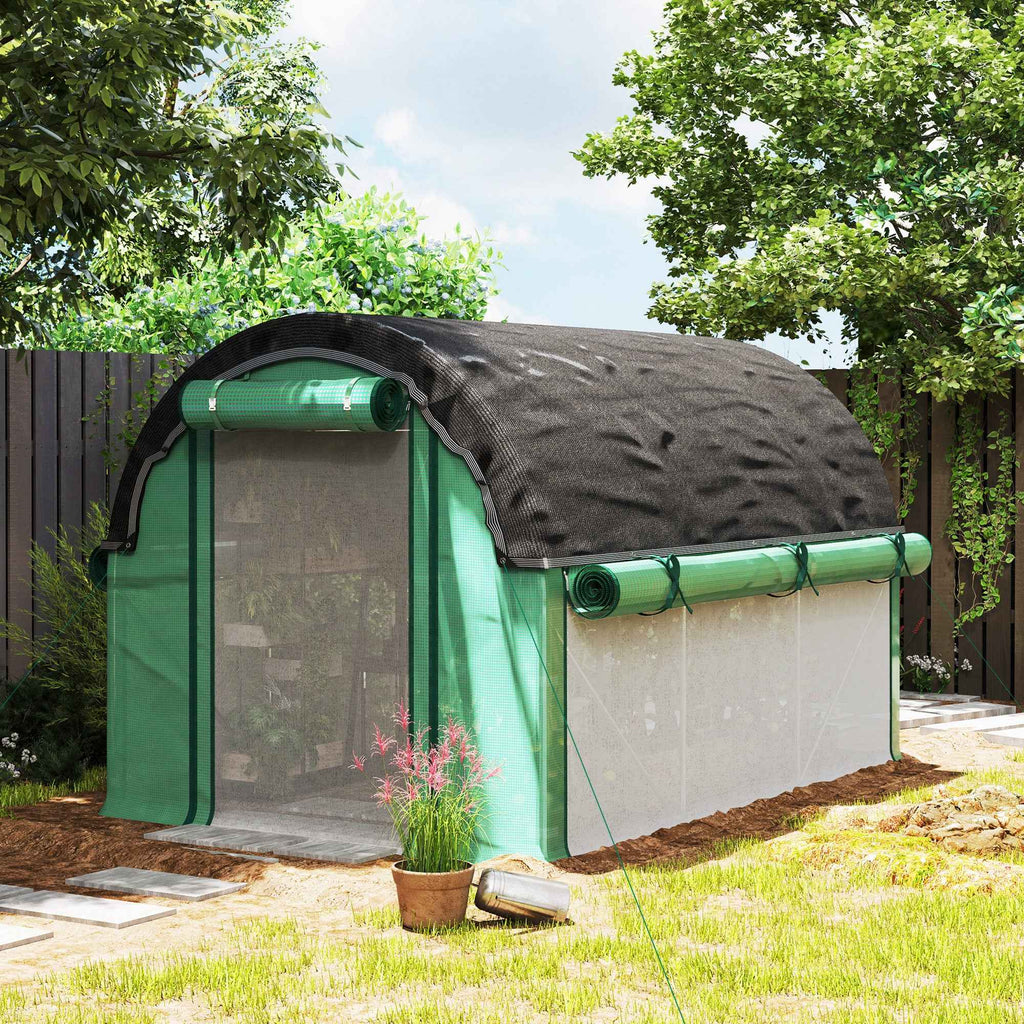 Outsunny 3x2 m Tunnel Greenhouse with Extra Shading Net, Windows and Zip Entrance, in PE and Steel, Green