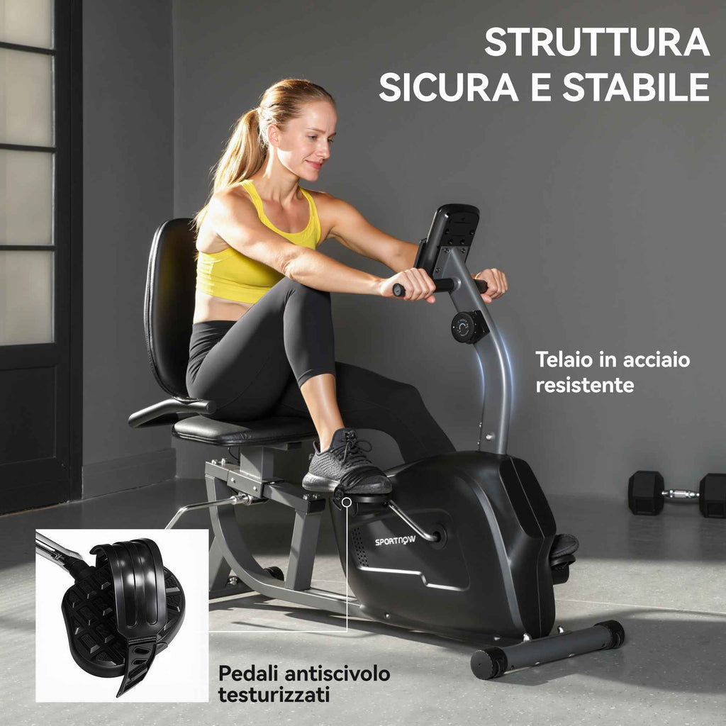 SPORTNOW Recumbent Home Exercise Bike with 8 Levels of Magnetic Resistance, Heart Rate Measurement, Adjustable Seat