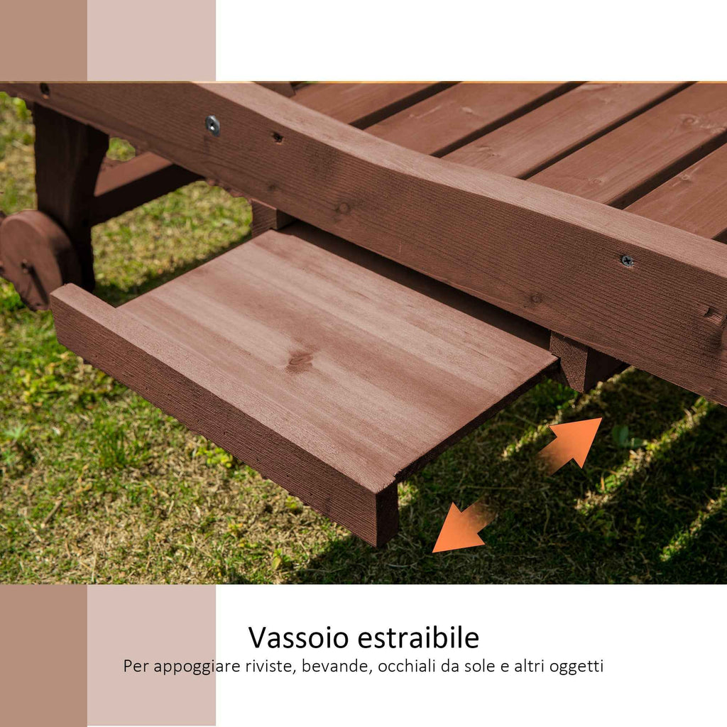 Outsunny Wooden Sun Lounger, Garden Lounger with Wheels and Removable Tray 182x60x35cm