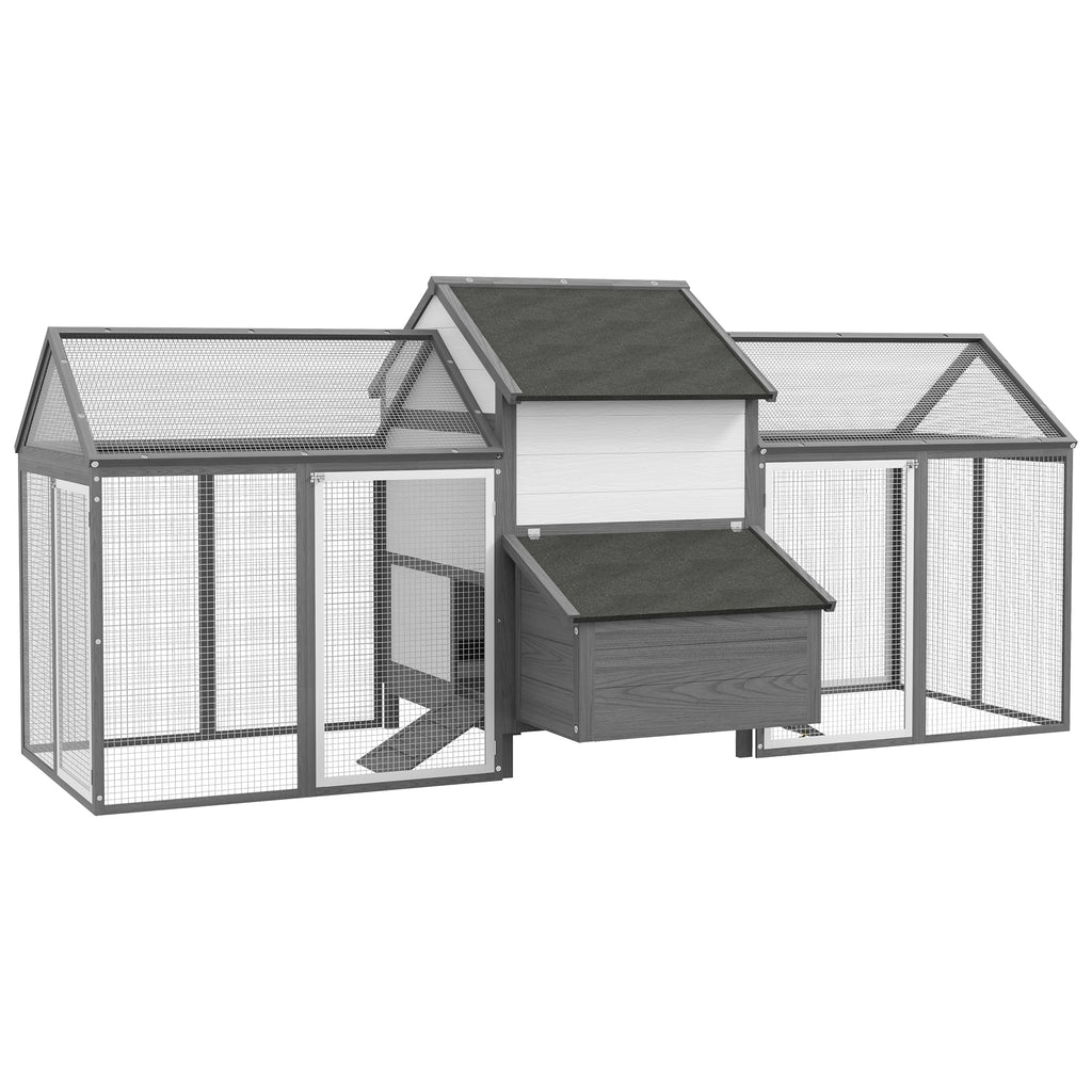 PawHut Outdoor Chicken Coop with Brooding Nest, Waterproof Roof, Removable Tray, Grey