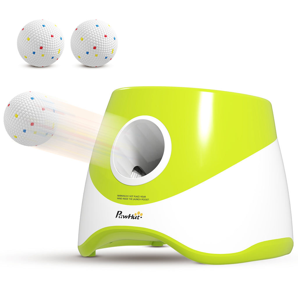 PawHut Automatic Ball Launcher for Small and Medium Dogs with 3 Balls, 3 Adjustable Distances, Green