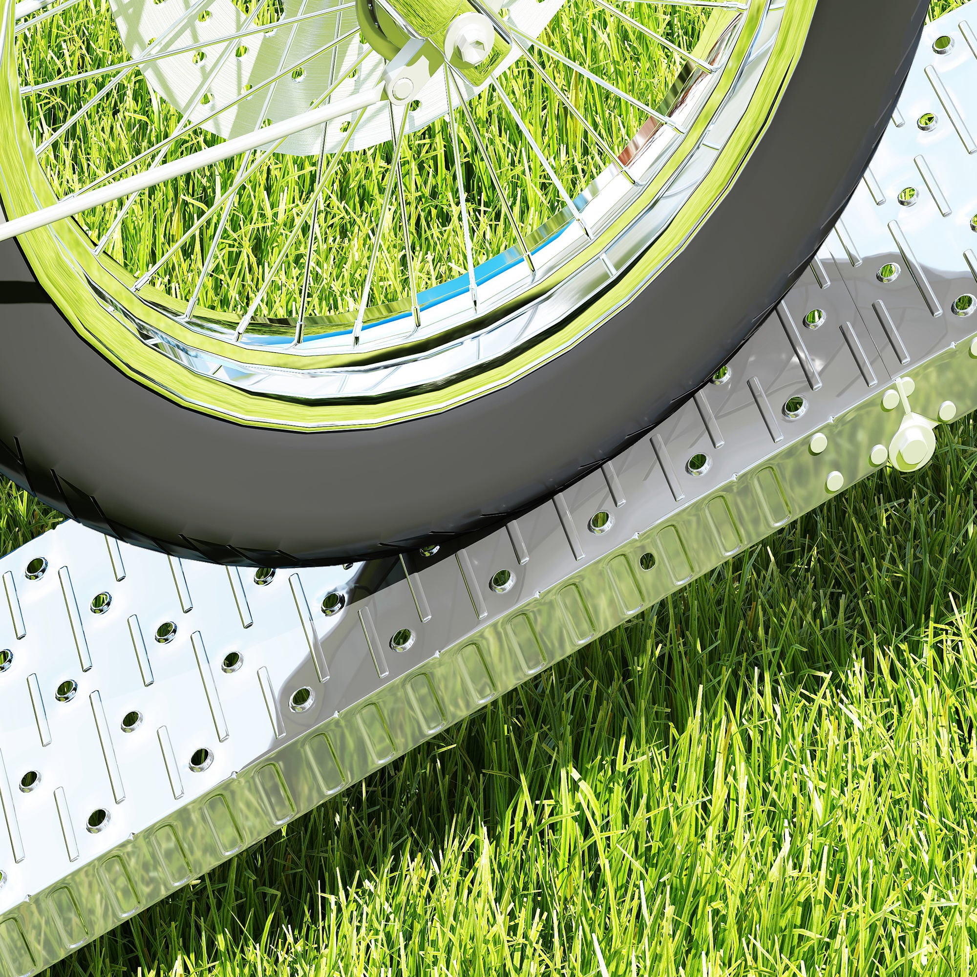 Folding Non-Slip Motorcycle Loading Ramp with Safety Strap, Steel, Silver