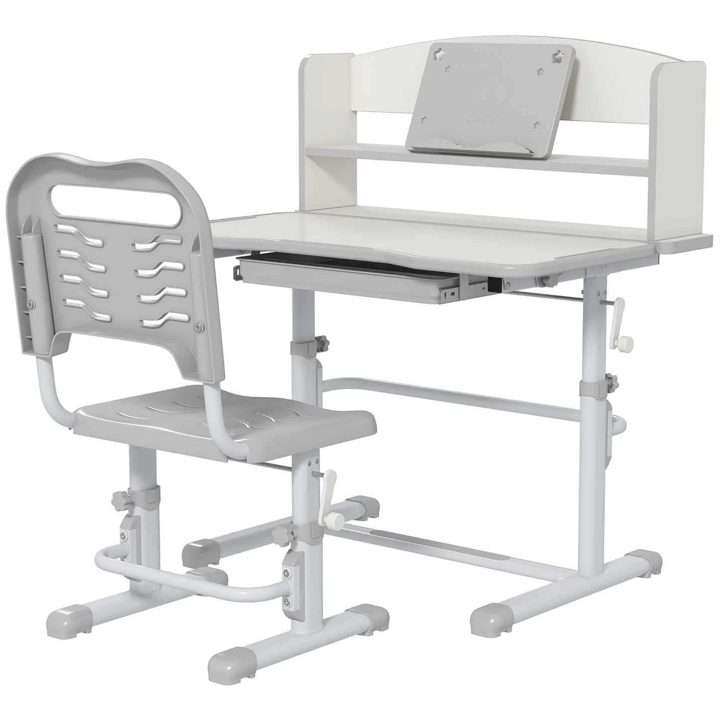 Zonekiz set for children's desk with height adjustable chair and tilting plan, age 6-12 years, gray - Borgè