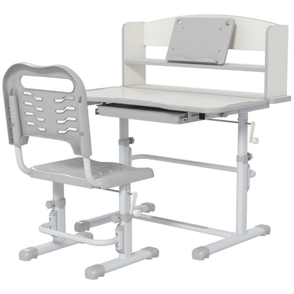 Zonekiz set for children's desk with height adjustable chair and tilting plan, age 6-12 years, gray - Borgè