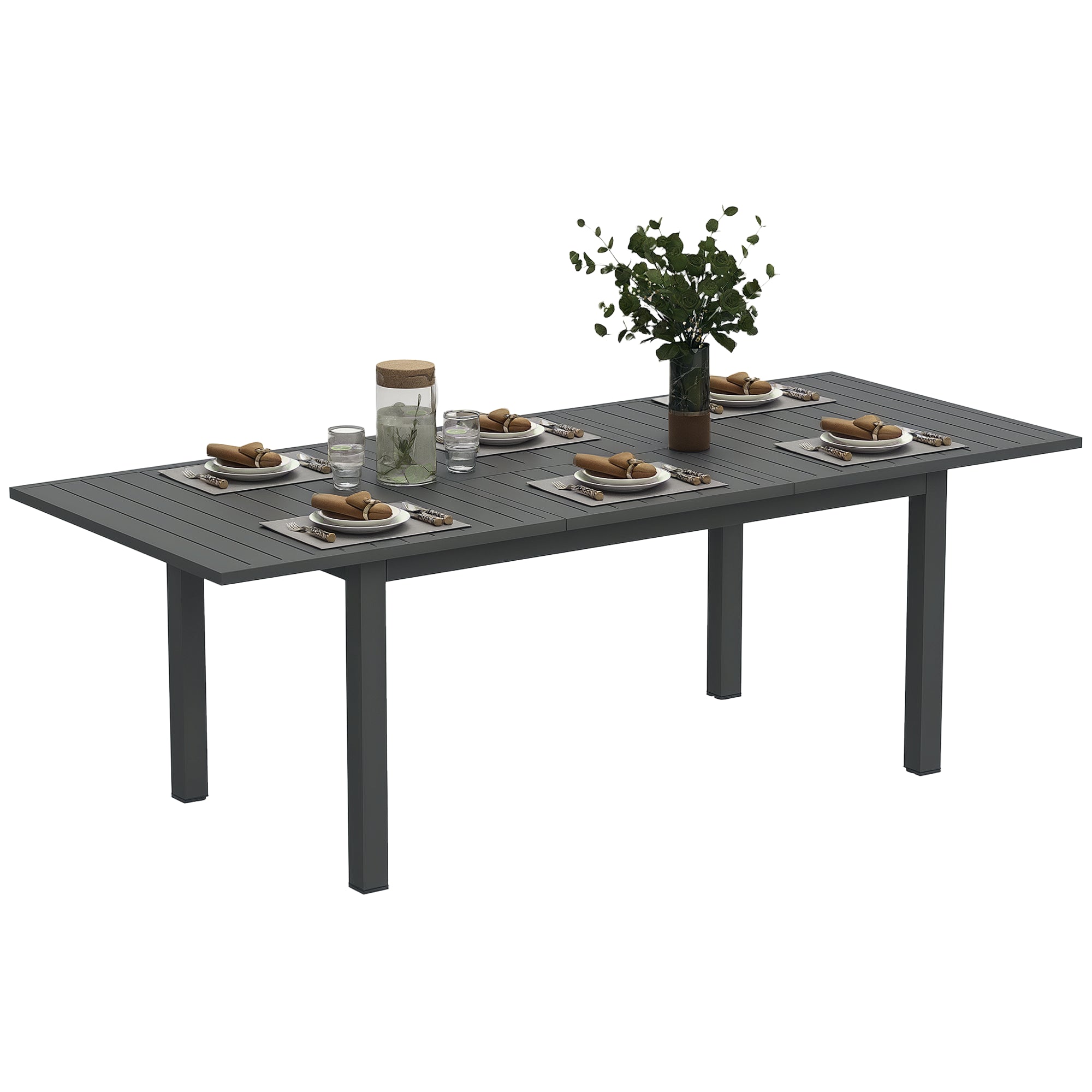 Extendable Garden Table 160-220 cm for 6-8 People Rectangular in Aluminum, Grey