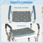 HOMCOM Adjustable Shower Stool with Armrests and Drainage Holes in Aluminum, 52x45x57-69 cm, Gray