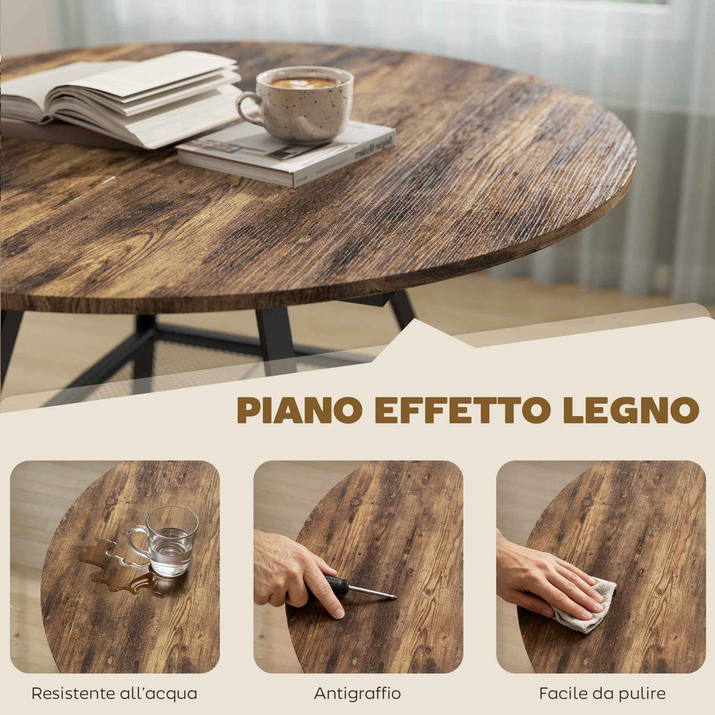 4-Seater Dining Table, 100cm Round, Industrial Kitchen, Storage Shelf, Rustic Brown.