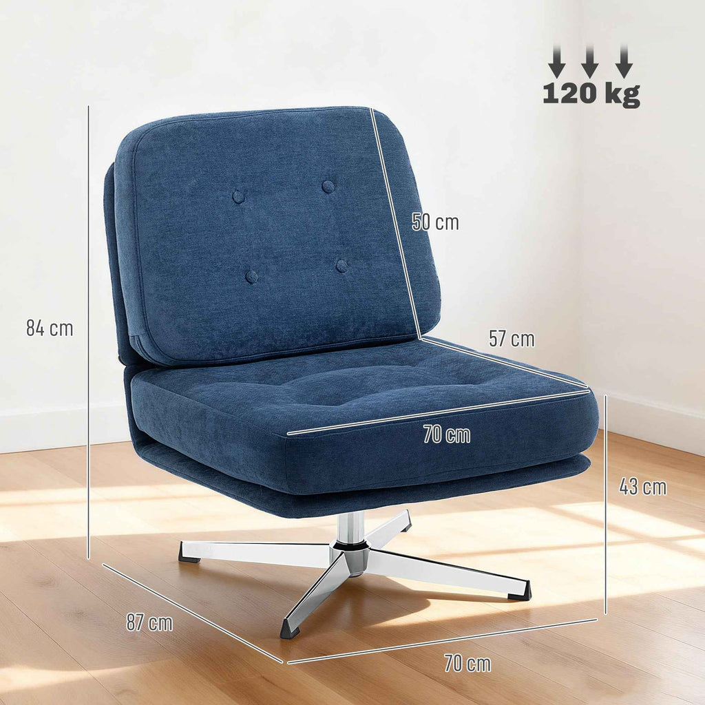 Swivel Living Room Chair in Chenille Effect Fabric and Metal, 70x87x84 cm, Dark Blue