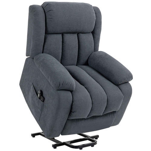 135° Electric Lift Reclining Chair in Linen Effect Fabric with Footrest, Dark Grey
