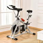 Professional Indoor Exercise Bike with LCD Monitor and 15kg Flywheel, Adjustable Saddle and Handlebar, 124x50x105-111cm, Silver Black
