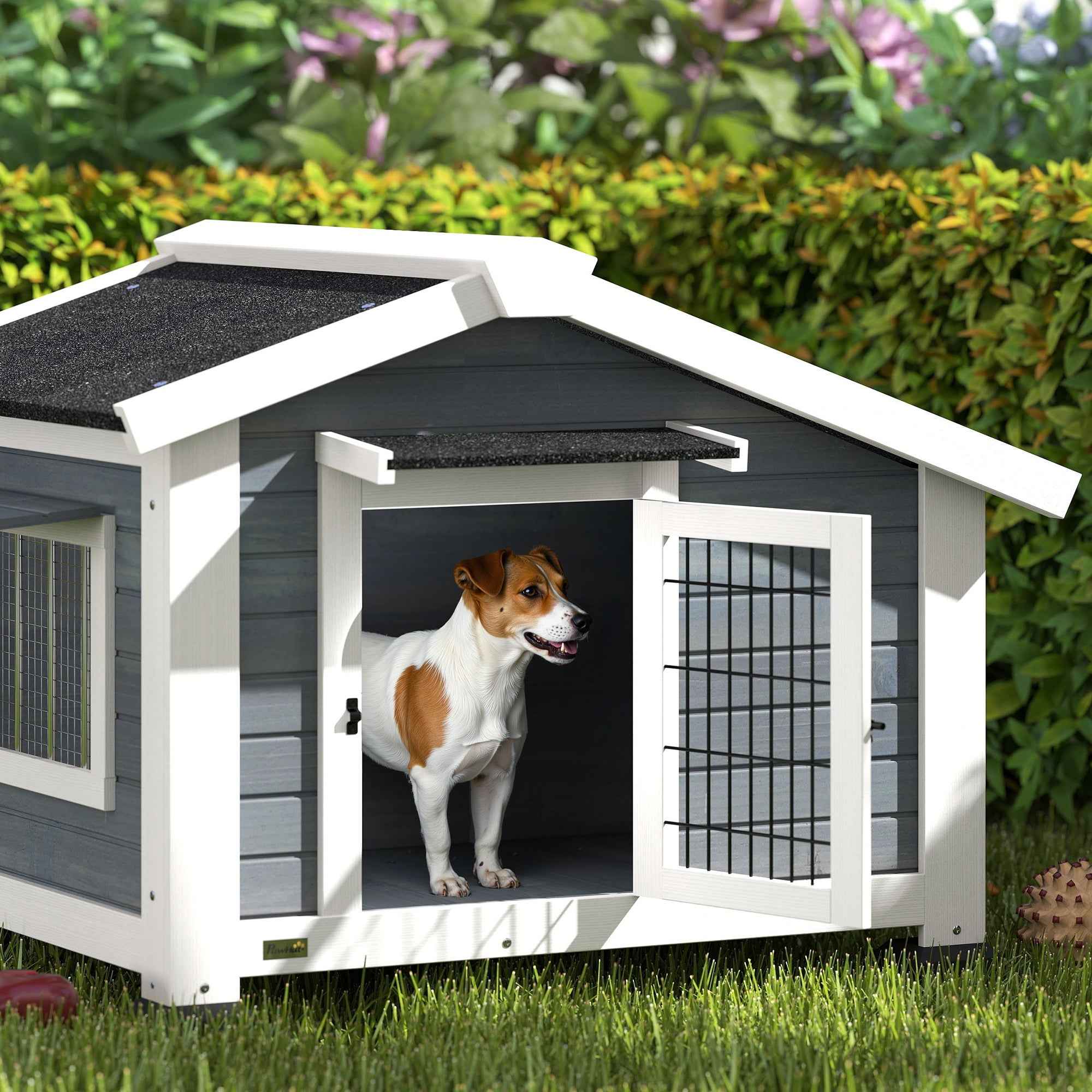 PawHut Dog Kennel Outdoor Wooden Dog House, 98x76x69.5cm