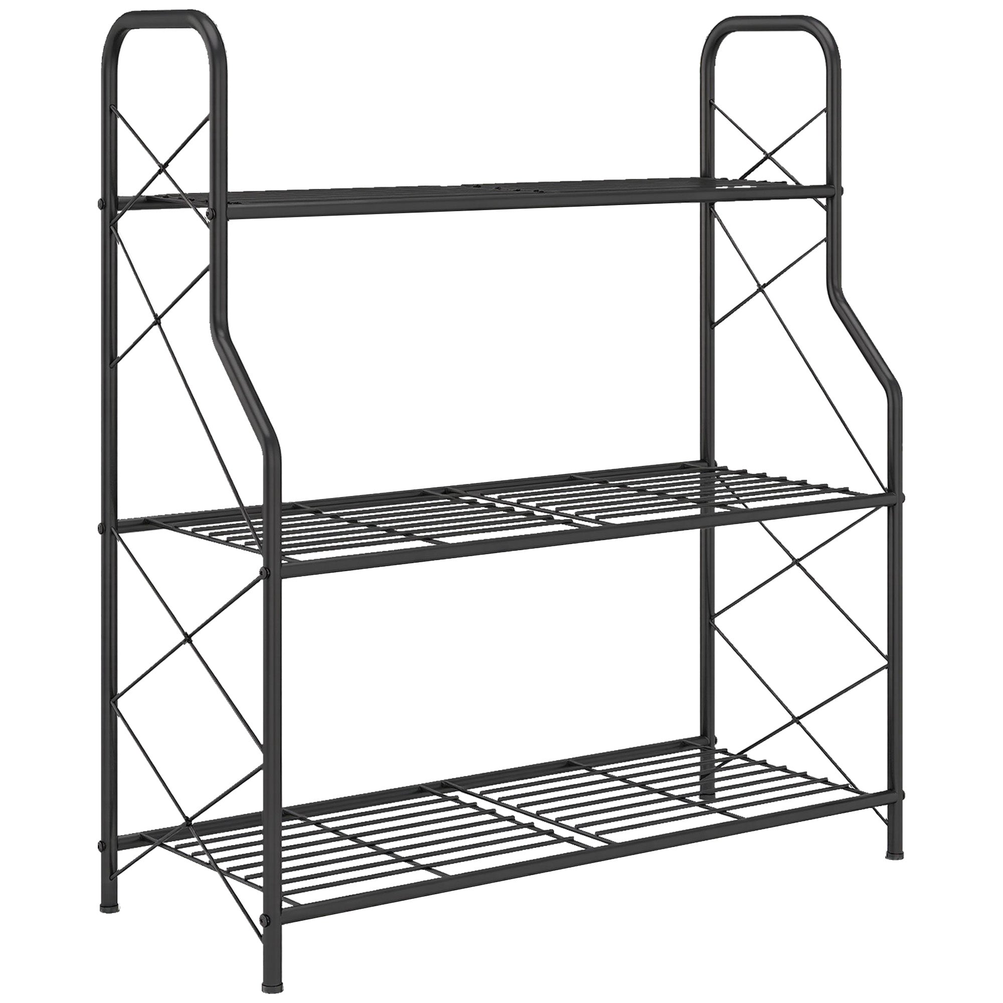 Outsunny 3-Tier Indoor/Outdoor Metal Plant Stand, 69 x 28.5 x 78 cm, Black