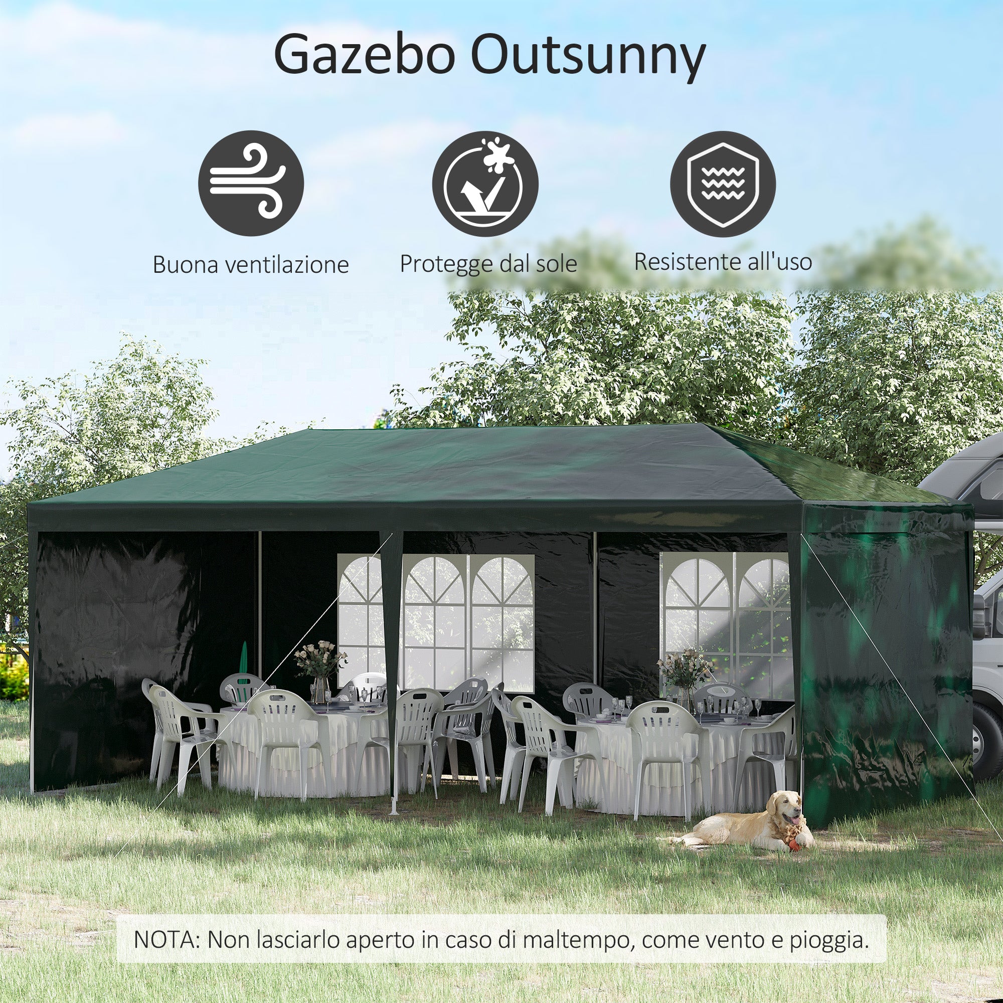 6x3m Garden Gazebo for Events with Removable Walls and Transparent Windows, Green
