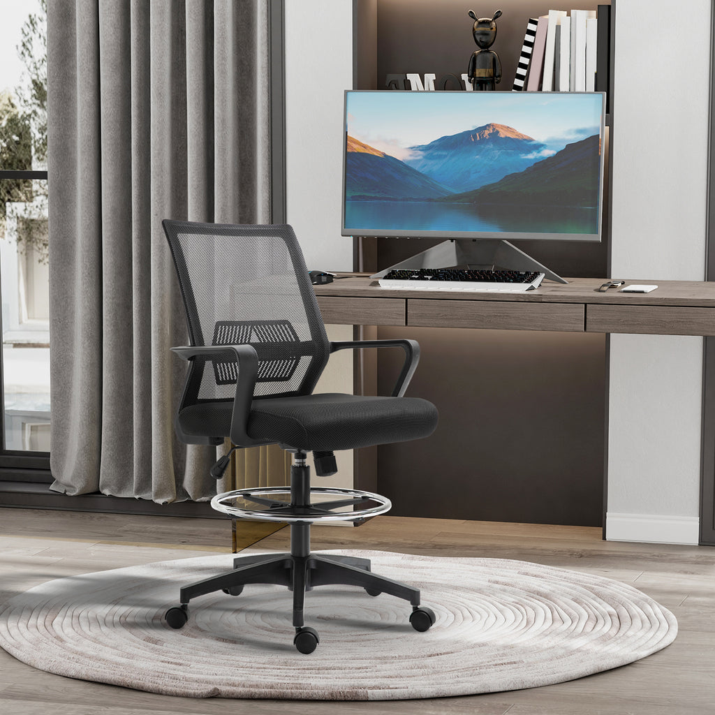 Adjustable Mesh Office Chair with Armrests and Footrest Ring, 64x59x104-124 cm, Black