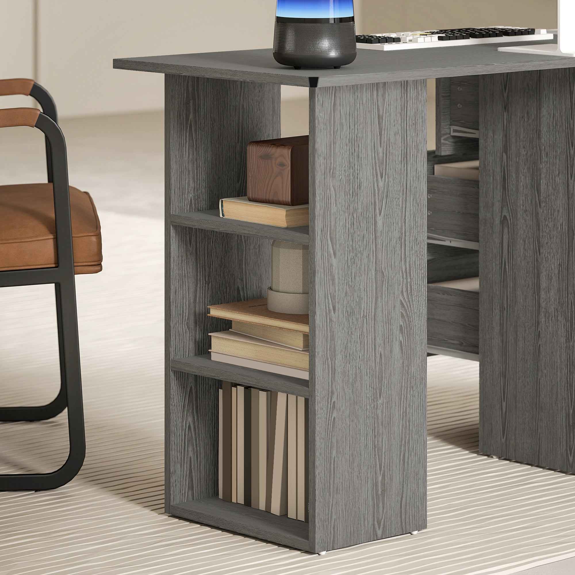 HOMCOM Modern Desk with 3 Drawers and 3 Shelves for Bedroom and Office, Wooden, 120x49x72 cm, Grey