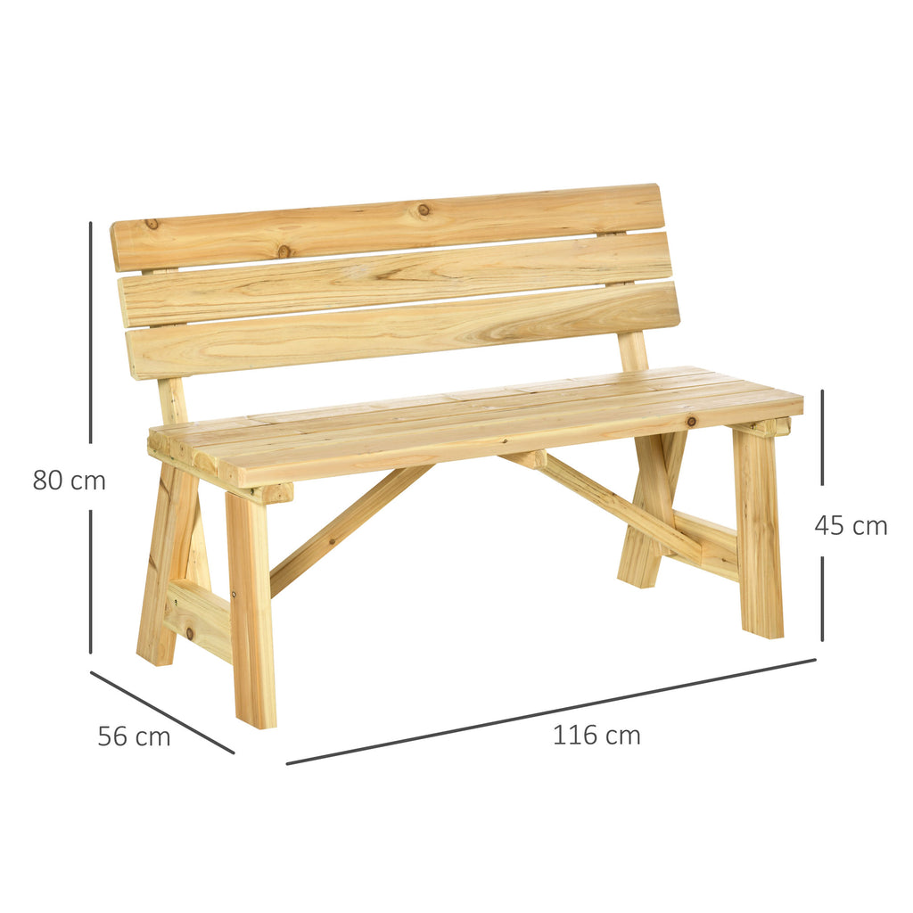 Outsunny Wooden Garden bench 2 cars with high backrest, 116x56x80cm, natural color - Borgè