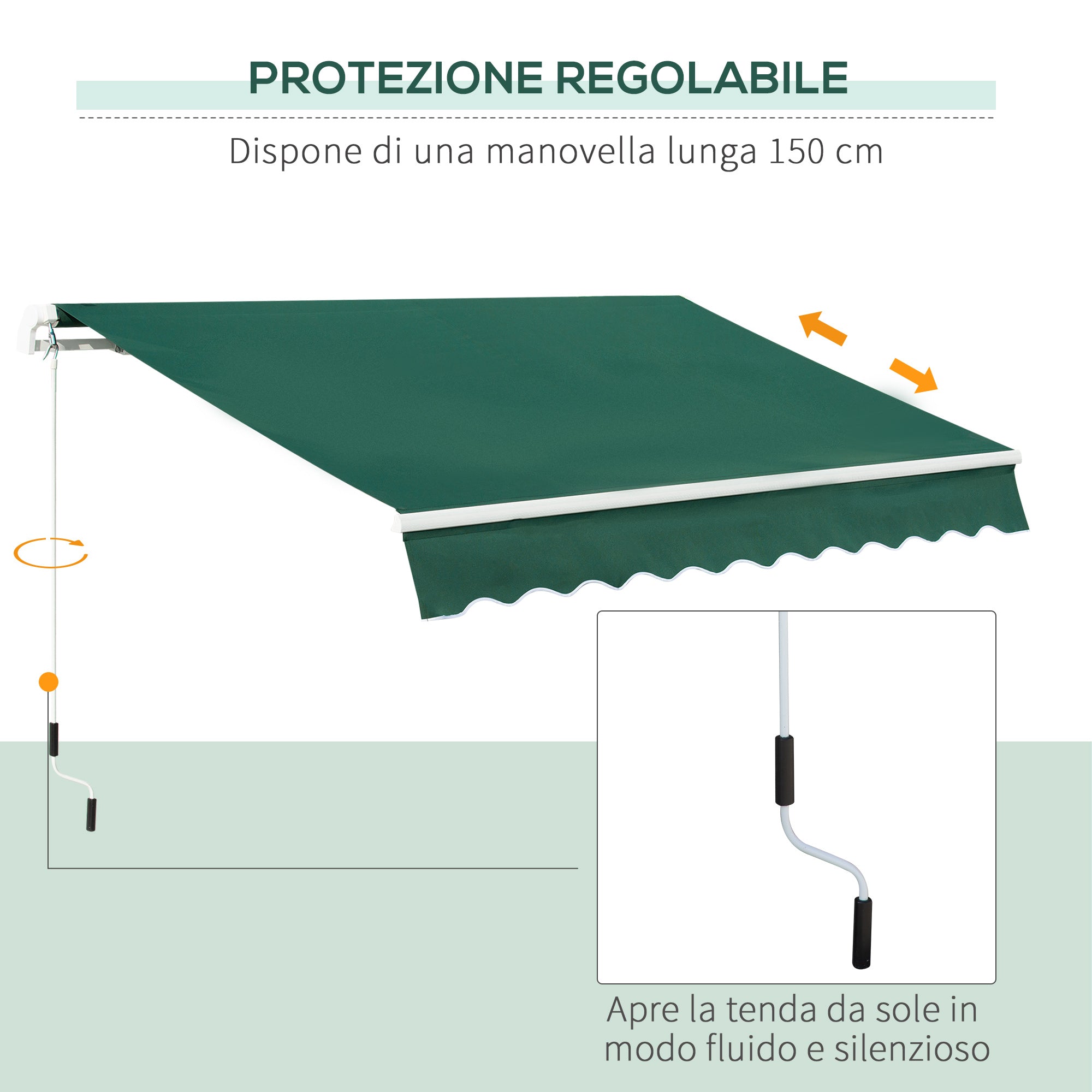 Outsunny 3x2m Adjustable Angle Crank Awning in Aluminum, Steel and Green Polyester